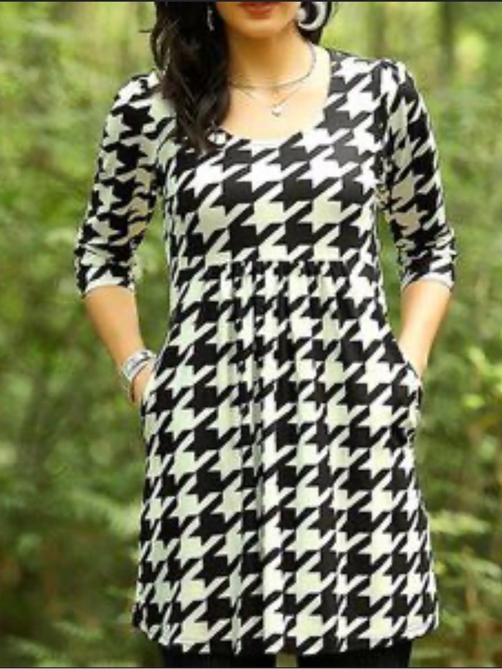 Reborn Black and White Houndstooth Midi Dress
